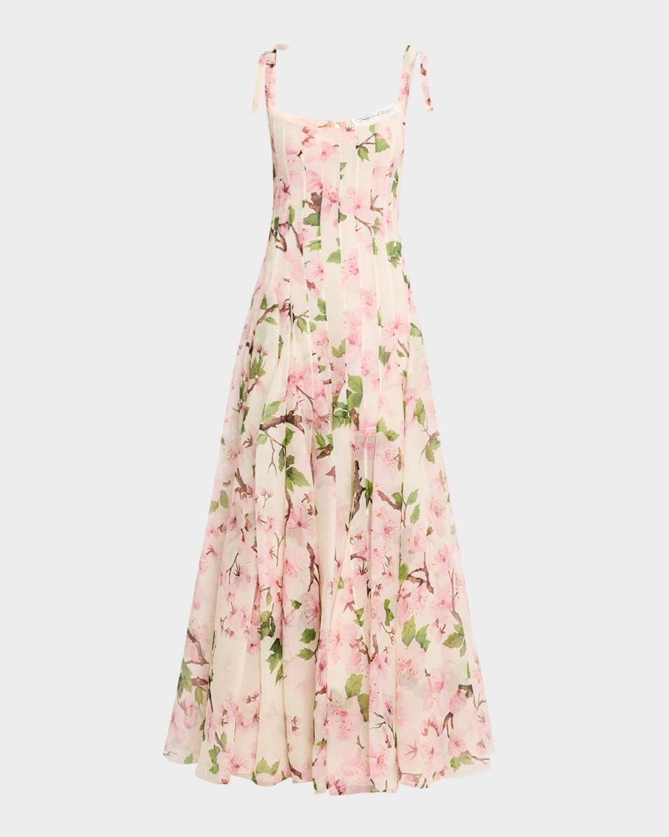 Pleated Cherry Blossom Organza Gown